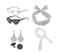 JOERBABU Hairband, 1950's Womens Costume Accessories 50's Scarf Cats Eye Glasses Bandana Tie Polkas Dots Headband Earrings for Halloween