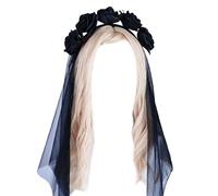 JOERBABU Hairband, Flower Hairband with Veil for Female GhostBride Veil Halloween Party Costume Day of the Death Headpiece Accessories