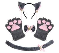 JOERBABU Hairband, for Cat Cosplay Costume 5Pcs Kitten Tail Ears Collar Paws Gloves Anime Maid Halloween Masquerade Accessori