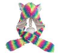 JOERBABU Scarf, Women Girls Rainbow Plush Wolf Ears Animal Hat Hoodie Scarf Earfla