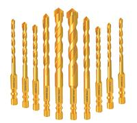 JOERIC 10PCS Titanium Masonry Drill Bits Set, 5mm-12mm Concrete Drill Bit Ceramic Tile Drill Bit Set Tungsten Carbide Tipped for Concrete Brick Glass Plastic and Wood