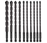 JOERIC Black 145mm Masonry Drill Bit Set, 10PC Concrete Drill Bit Set for Ceramic Brick Drill Bit Industrial Cemented Carbide Tip YG6X, Mirror, Plastic with size 4mm 5mm 6mm 8mm 10mm 12mm