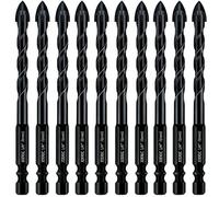JOERIC Black 6mm Masonry Drill Bit Set 10PC 1/4” Concrete Drill Bit Set Ceramic Brick Drill Bit Industrial Cemented Carbide Tip YG6X, Hex Shank for Glass, Soft Ceramic Tile, Mirror, Plastic.