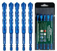 JOERIC Blue 12mm Masonry Drill Bit Set, 5PC 1/2” Concrete Drill Bit Set- Ceramic Brick Drill Bit Hex Shank for Glass, Soft Ceramic Tile, Mirror, Plastic.