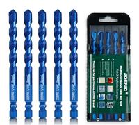 JOERIC Blue 8mm Masonry Drill Bit Set, 5PC 5/16” Concrete Drill Bit Set- Ceramic Brick Drill Bit Hex Shank for Glass, Soft Ceramic Tile, Mirror, Plastic.