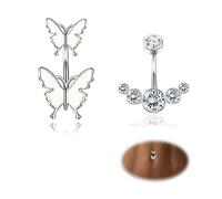 JOERICA Titanium Dangle Belly Button Ring for Women Cute 14G Butterfly Cross Evil Eye Heart with Chain CZ Dangling Button Rings Navel Rings Body Belly Piercing Jewelry, Titanium, cubic-zirconia