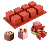 JOERSH Cube Cake Silicone Mold | 2" x 2" x 2" 3D Square Mousse Cake Baking Mold, French Dessert Molds for Chocolate, Jello, Brownie Bites, Ice Cream Cube, 8-Cavity