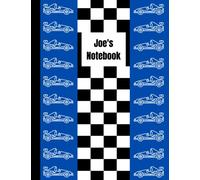 Joe's Notebook: Personalised Blue Race Car Inspired Lined Journal