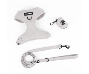 Joey & Eddie Luxury Tweed Dog Harness Set: 3 Pieces - Adjustable Harness, Lead, Poop Bag Holder, Washable - Small, Off-White, Classic, Refined - Complete Set, Safer Alternative