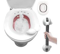 Joey&Viggy Sitz Bath with Heavy Duty Suction Grab Bar for Hemorrhoid Relief, Postpartum Care & Personal Hygiene - Easy to Use Over Toilet Basin, Soothing Soak for Women and Men (Pink & White)