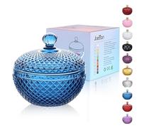 Joeyan 12 oz Small Blue Glass Jewelry Box Jars with Lid,Embossed Glass Candy Dishes,Diamond Faceted Food Container,Decorative Apothecary Canisters,Colored Kitchen Bathroom Buffet Storage Organizer