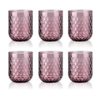 Joeyan 200ml Purple Vintage Drinking Glasses,Embossed Water Glasses Tumblers,Colored Romantic Glass Cup with Diamond Design,Glassware Set for Juice Beverages Cocktail,Set of 6,Dishwasher Safe