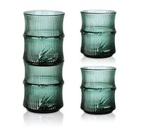 Joeyan 260ml Green Water Glasses - Set of 4 Stackable Glass Tumblers - Bamboo Shaped Drinking Glasses for Tea, Water, Coffee, Juice - Original Glassware Gift