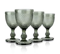 Joeyan 270ml Grey Vintage Wine Glasses,Colored Embossed Glass Goblets,Stemmed Drinking Glasses Cups with Diamond Design,Glassware Set for Wedding Party Bar,Set of 4,Dishwasher Safe