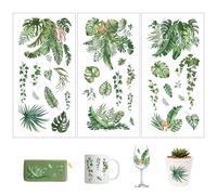 Joeyan 3 Sheets Rub On Transfers for Crafts and Furniture Large Palm Leave Rub on Transfer Stickers Green Plants Decals for Wood Glass Metal Canvas Porcelain Plastic DIY Craft Home Decor, 6" x12"