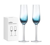 Joeyan Blue Crackle Champagne Flutes Glasses Set of 2, 200ml Unique Handmade Aesthetics Glassware Art Decoration, Home Bar Essentials and Gifts for Wedding Anniversary Christmas