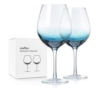 Joeyan Blue Crackle Wine Glass Goblet Set of 2, 630ml Large Hand Blown Crystal Red and White Wine Glasses, Colored Drinking Glass Cup for Wedding, Christmas, Birthday, Anniversary Party