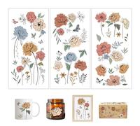 Joeyan Boho Flower Rub on Transfers for Crafts and Furniture,Transfer Decals Stickers with Wildflowers,3 Sheets DIY Craft for Fabric Wood Ceramic Glass Plastic,Furniture Decals for Home Office