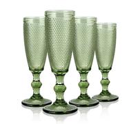 Joeyan Champagne Flutes Glasses Set of 4, 150ml Red White Wine Glasses Drinking Glasses Stemmed Vintage Glassware Gifts for Wine Tasting Wedding Anniversary Birthday Party, Green