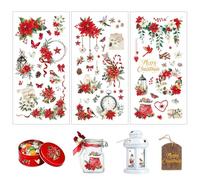 Joeyan Christmas Rub On Transfers, 3 Sheets Xmas Red Poinsettia Flower Stickers Transfer Decals for DIY Crafts Furniture Wood Glass Metal Canvas Porcelain Paper Plastic Fabric Decorations, 15x30CM