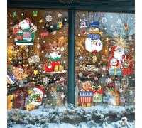 Joeyan Christmas Window Stickers, 6 Sheets Large Scene Sticker Double-Side Reusable Xmas Window Clings, Funny Santa Snowman Gingerbread Man Reindeer Polar Bear Decal for Christmas Window Decorations