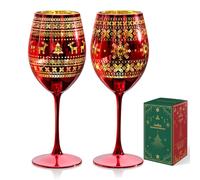 Joeyan Christmas Wine Glasses Set of 2-580ml Large Stemmed Red Wine Glass with Christmas Tree Elk and Snowflake Patterns - Decorated Hand Painted Glasses Drinking Wine Tumblers for Xmas Gifts