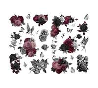 Joeyan Dark Rose Floral Rub On Transfers for Furniture and Crafts, 2 Large Gothic Rose Flower Design Sheets 43x30 CM, DIY Home Decal on Wood Glass Metal Canvas Porcelain Paper Plastic