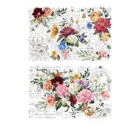 Joeyan Floral Bouquet Rub On Transfers for Furniture and Crafts, 2 Large Vintage Flower Design Sheets 43x30 CM, DIY Home Decal on Wood Glass Metal Canvas Porcelain Paper Plastic, Peony Letters