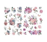 Joeyan Floral Rub On Transfers for Furniture and Crafts, 2 Large Watercolor Peony Design Sheets 43x30 CM, DIY Home Decal on Wood Glass Metal Canvas Porcelain Paper Plastic, Romantic Rose Manor