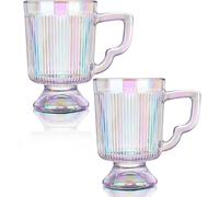 Joeyan Glass Coffee Mugs with Handle Set of 2, 350ml Iridescent Coffee Tea Glass Cups Hot Drink Cafe Mugs Ideal for Milk Juice Ice Cream Latte Cappuccino Espresso and Hot Chocolate
