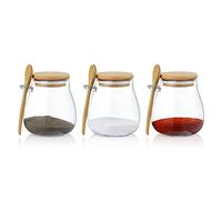 Joeyan Glass Storage Jars with Bamboo Lids Airtight Set of 3, 350ml Small Spice Jars Glass Sugar Canister Coffee Bean Storage Container for Flour Sugar Coffee Candy Snack Cookie