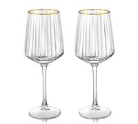 Joeyan Hand-Blown Crystal Wine Glasses for White and Red, Gold Rimmed Ribbed Goblet Drinking Glasses, Stemmed Wine Glass Tumbler Cup Gifts for Birthday Wedding Christmas Party, 560ML, Set of 2
