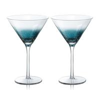 Joeyan Handmade Crackle Martini Glasses Set of 2, 320 ml Blue Crystal Cocktail Glassware, Drinking Glasses for Espresso Martini Cosmopolitan Manhattan Gimlet