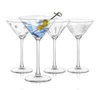 Joeyan Handmade Etched Martini Glasses, 250ml Crystal Cocktail Glassware with Dots Strips Pattern, Drinking Glasses for Espresso Martini Cosmopolitan Manhattan Gimlet, Set of 4