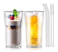 Joeyan Large 500ml Double Walled Drinking Glasses for Coffee Latte Cappuccino Tea Mulled Wine Beer, Insulated Thermal Glass Cups for Hot Cold Drinks, Tall Borosilicate Tumblers, Clear Mugs, Set of 2