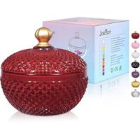 Joeyan Small Red Glass Sweet Jars With Lid, Embossed Candy Dishes for Nuts, Chocolate, Cookies, Decorative Jar for Wedding, Party Buffet, Home Decor (YKG0133A)