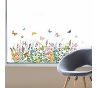 Joeyan Spring Summer Flowers Window Stickers, Wildflowers Butterfly Window Clings Double Sided Static Anti-Collision Glass Floral Windows Decals Decor for Garden Classroom Kitchen Office Living Room