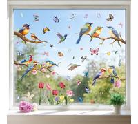 Joeyan Spring Summer Window Stickers - 9 Sheets Double-Sided Static Clings with 76 PCS Floral Butterfly Decals for Glass Surface, DIY Home Office Living Room Seasonal Party Birthday Decor Supplies