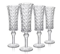 Joeyan Vintage Glass Champagne Flutes,120ML Embossed Sparkling Wine Glasses for Cava Prosecco, Diamond Patterned Toasting Goblet Glass, Decorative Stemware for Wedding Anniversary Birthday, Set of 4