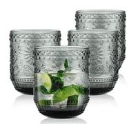 Joeyan Water Glasses Drinking Set of 4, 360ml Ribbed Tumbler Glasses Coloured Glassware for Juice Cocktail Beverages Whiskey Beer Water Tea Modern Gift, Grey