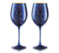 Joeyan Wine Glasses Set of 2, Long Stem Blue Glass Goblet with Gold Star Patterns, 580ml Large Burgundy Red Wine Glass Drinking Cup for Graduation Wedding Anniversary Birthday Christmas Gifts