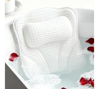 Joeyset Bath Pillows for Tub Head Neck Back Support, Bathtub Pillow 4D Breathable Air Mesh, Spa Relaxing Gifts for Women, Luxury Bathing Accessories with 6 Suction Cups and Hook (White)