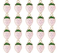 Joez Wondeful 20 Pcs Strawberry Charm, Bulk Enamel Fruit Charms, Cute Strawberry Keychain, Strawberry Accessories for Purse, Jewelry Making, Backpack, Bags (Pink)