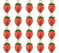 Joez Wondeful 20 Pcs Strawberry Charm, Bulk Red and Pink Enamel Fruit Charms, Cute Strawberry Keychain, Strawberry Accessories for Purse, Jewelry Making, Backpack, Bags (Red)