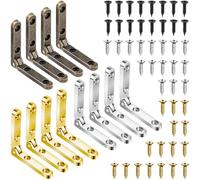 Joez Wonderful 12pcs 90 Degree Hinges, Wooden Box Hinge Cabinet Hardware with 48 Screws, Small Hinge for Jewelry Box Case Chest- Gold & Silver & Bronze