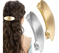 Joez Wonderful 2 Pcs French Hair Barrettes, 3 Inch Gold Oval Hair Clips, Metal Large Barrette for Women, Vintage Formal Hair Accessories for Wedding, Prom, Long Hair, Thick Hair (Gold+Silver)