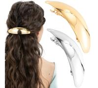 Joez Wonderful 2 Pcs French Hair Barrettes, Glossy Oval Hair Clips, Metal Large Barrette for Women, Vintage Formal Hair Accessories for Wedding, Prom, Long Hair, Thick Hair (Gold+Silver)