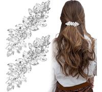 Joez Wonderful 2 Pcs Rhinestone Hair Clips, Silver Bridal Hair Accessories for Women, Sparkly Crystal Hair Pins, Fancy Flower Hair Barrettes for Wedding, Bride (Rhinestone)