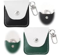 Joez Wonderful 2 Pcs Ring Holder Keychain, Leather Mini Pouch, Portable Travel Case, Jewelry Pouch for Gym, Guitar Pick, Necklace, Wedding (Black, Green)