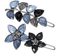 Joez Wonderful 2 Pcs Vintage Rhinestone Hair Clips, Fancy Ink-Blue & Black Hair Barrettes, Decorative Flower Hair Clips, Formal Hair Accessories for Wedding, Women, Bride (1.8 Inch)